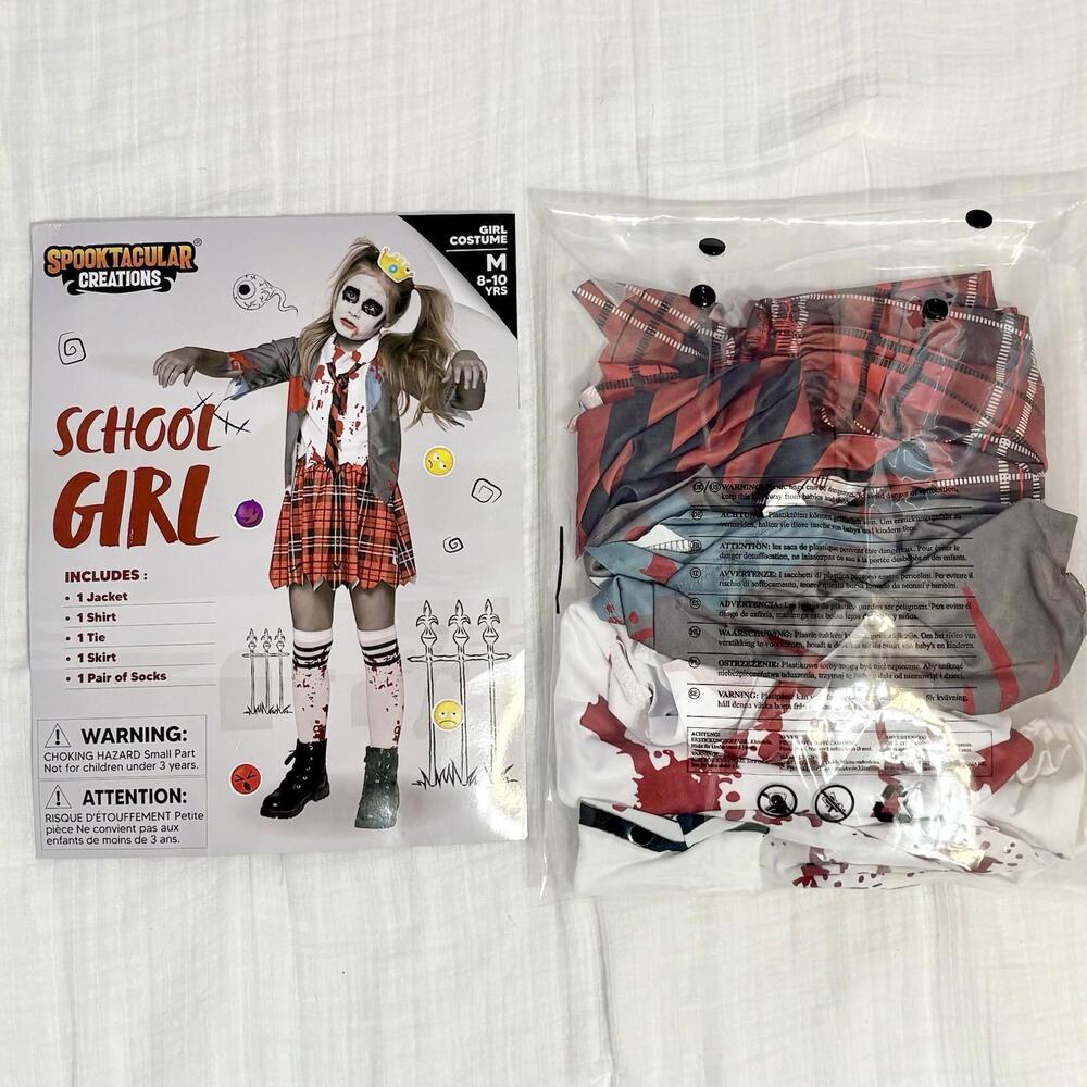 Spooktakular Child Girl Zombie Schoolgirl Halloween Costume Medium 8 9 10 Years